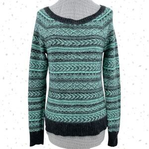 American Eagle Wool Mohair Blend Stripe Geometric Mint Green Gray Sweater Size M